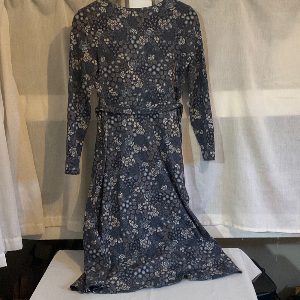 Long Sleeve Floral Wrap Midi Dress - Blue - Picture 7 of 8